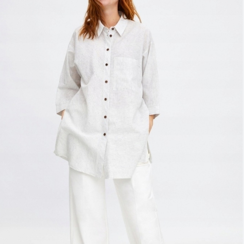 Zara Women's Oversized Linen Striped Shirt Tunic Size Midium